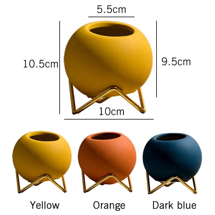 Retro Plant Pot with Stand Yellow Small