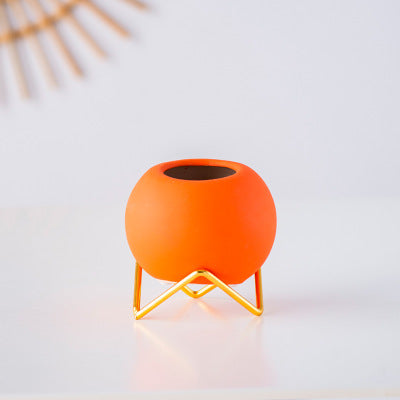Retro Plant Pot with Stand Orange Small