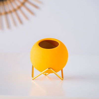 Retro Plant Pot with Stand Yellow Small
