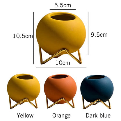 Retro Plant Pot with Stand Orange Small